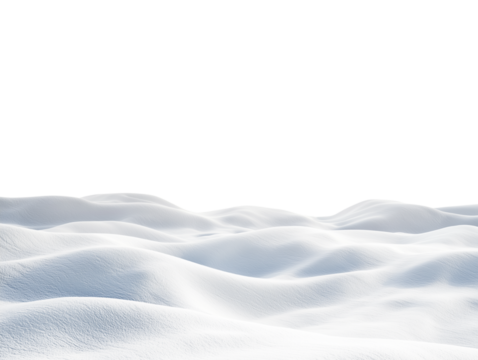Beautiful winter snow landscape with smooth white snowdrift hills and clear horizon isolated on white background, peaceful frosty nature seasonal outdoor scene