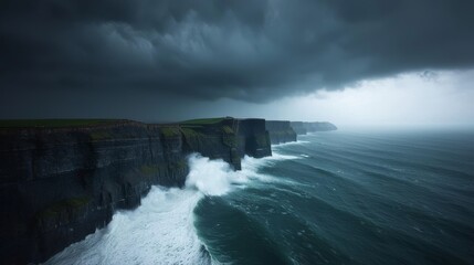 Obraz premium Dramatic Ocean Waves Crashing Against Cliffs Coastal Landscape Nature Photography Stormy Environment Aerial View Wild Beauty