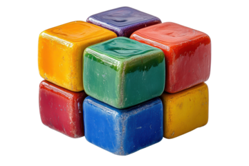 Colorful creative blocks arranged playfully, ideal for children's activities, education, and artistic expression.