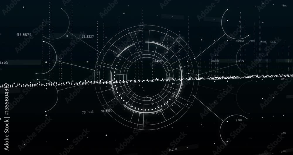 Poster animation of futuristic digital interface with circular graphs in school setting