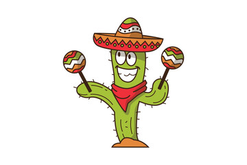 Cute Cactus Cartoon Character Playing Maracas
