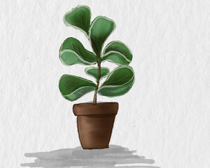 water colour leaves in a pot- a art of water colour for a framing in interior decoration