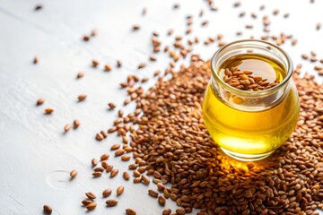 Flaxseed Oil on White Background