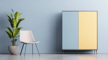 Modern interior featuring a cabinet chair and potted plant