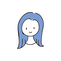 笑顔のロングヘアーの女性　シンプルな手描き単品イラスト