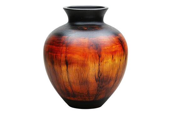 Decorative pottery vase with a beautiful gradient of orange and black tones, isolated on a white background.