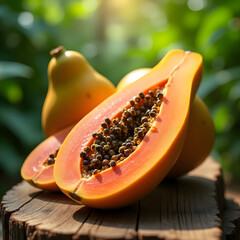 Papaya Halves and Bananas on a Plate
