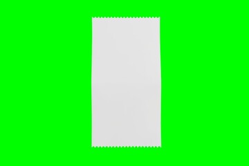 Blank white receipt render on green background for business presentation