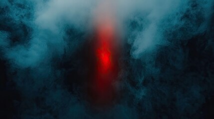 Fototapeta premium Red light pierces dark smoke, mysterious atmosphere, abstract background, ideal for fantasy design