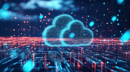 Obraz premium Hybrid cloud network, Serverless technology with modern digital infrastructure equipment. Concept Server less Technology, Hybrid Cloud Network, Digital Infrastructure Modern Equipment, 8k Resolution