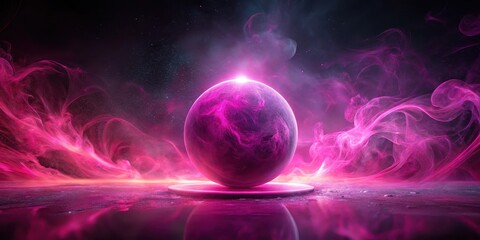 Obraz premium Mysterious Orb in a Pink Nebula, Glowing with Inner Light, on a Reflective Surface