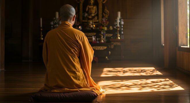 AI generative A monk praying in a temple