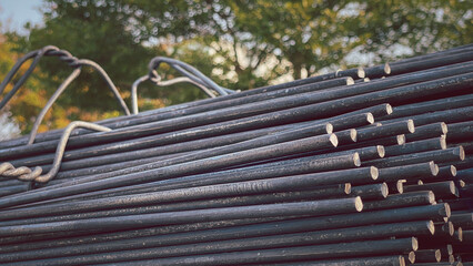 steel metal bars on pile