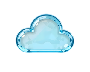 glossy light blue glass cloud icon with frosted interior on transparent background