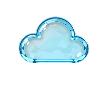 glossy light blue glass cloud icon with frosted interior on transparent background
