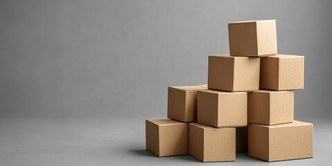 Obraz premium A stack of cardboard boxes on a grey background