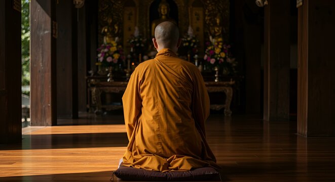 A monk praying in a temple