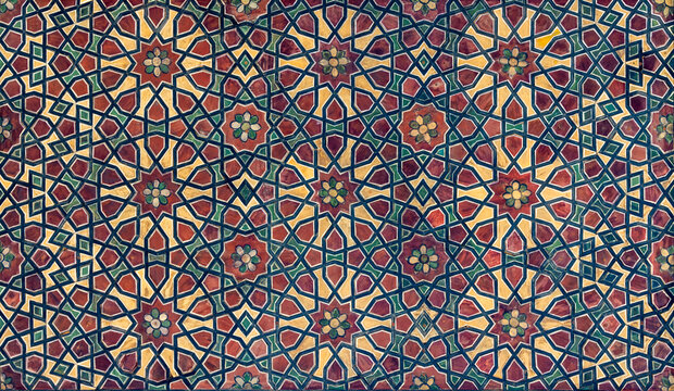 A high-resolution image of an intricate wooden geometric pattern inspired by traditional Islamic and Middle Eastern art. Perfect for backgrounds, decor, and architectural designs.