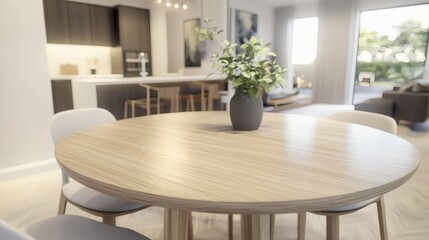 Fototapeta premium Elegant dining room setting with a round wooden table and minimalist decor