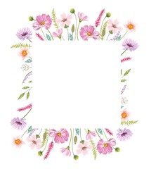 Frame with meadow flowers. Watercolor illustration