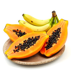 Papaya Halves and Bananas on a Plate