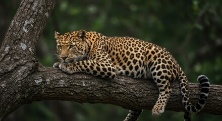 Resting Leopard on Tree Branch