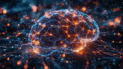 Glowing digital brain network.