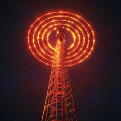 Modern 3D Rendered Radio Tower Icon with Signal Waves Effect