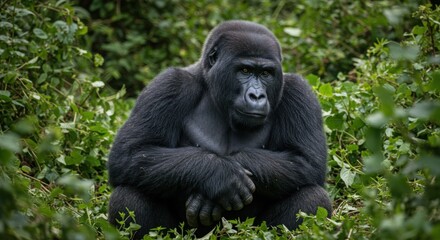 Thoughtful Gorilla in the Rainforest