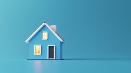 Blue Cartoon House Icon with Shiny Roof and Bright Windows