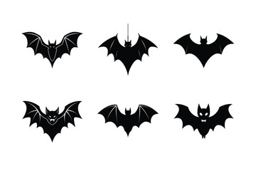 Six Silhouetted Bats Against a White Background