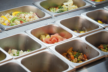 Variety of fresh ingredients displayed in a food preparation area