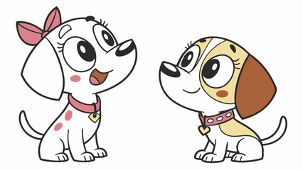 Cute Kawaii Set of Dog isolated on White Background Cartoon Character Coloring Page Vector Illustration
