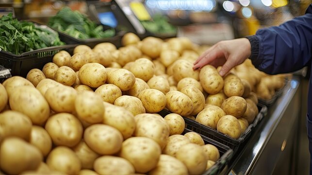 Photo of supermarket workers sorting potatoes