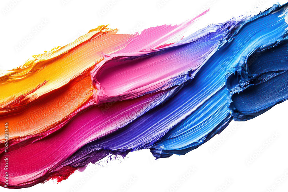 Poster vibrant paint strokes in a spectrum of colors on a black background, showcasing fluid motion and cre