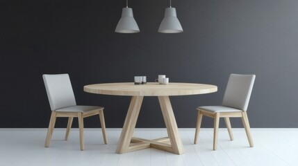 Serene dining setting featuring a round wooden table and minimalist chairs