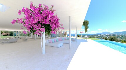 Fototapeta premium Contemporary lounge with artscale features scenic view modern design bright environment