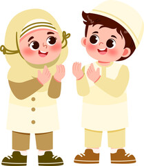 Muslim Kid Greeting and Celebrate Eid Mubarak for Eid Al Adha Islamic Kid Illustration