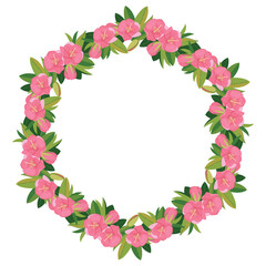 Vector wreath with pink exotic flowers in flat style. Round frame of Mauritiustrochetia boutoniana. National symbol of Mauritius.