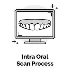 Intra Oral Scan Process Icon. Digital Dental Scanning Symbol. Illustration for Teeth Impressions and Diagnostic Concept.