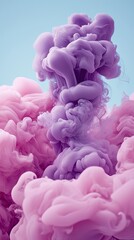 Fototapeta premium Pink and purple ink swirls in water, abstract background, design element (1)