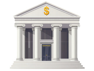 Obraz premium Classical-style bank building with columns and a golden dollar sign.