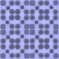 seamless floral pattern This image features an intricate, symmetrical pattern of black geometric and floral-inspired designs on a soft purple background. The arrangement creates a balanced