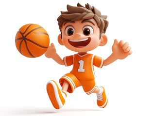 Dynamic indoor basketball action with playful animated characters