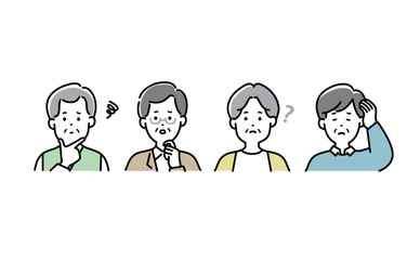 悩んでいるシニア男性のイラストセット