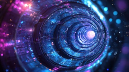 Abstract Tech Tunnel: A mesmerizing perspective of digital data flow