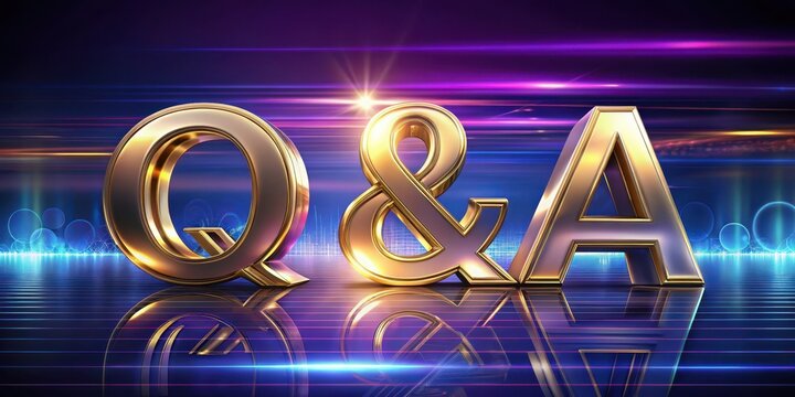 Golden metallic Q&A inscription rendered on a futuristic