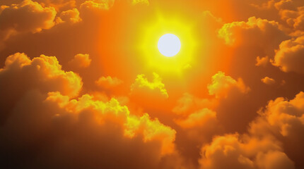 Fototapeta premium High-angle perspective painting of scorching sun, diffused shadows, heat wave