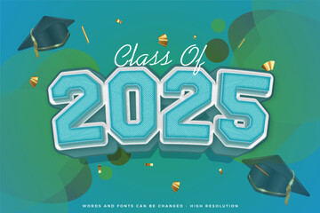 Editable text effect for class of 2025 graduation with gradient background