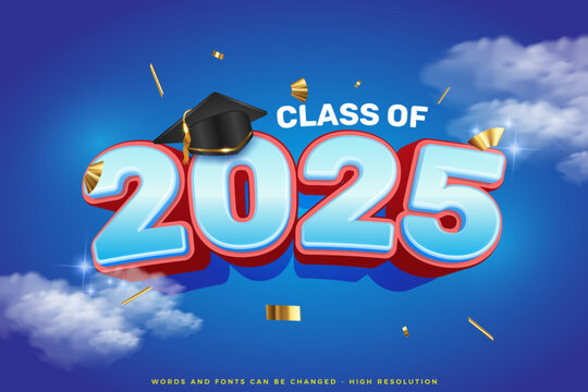 Realistic illustration for class of 2025 graduation with blue gradient background